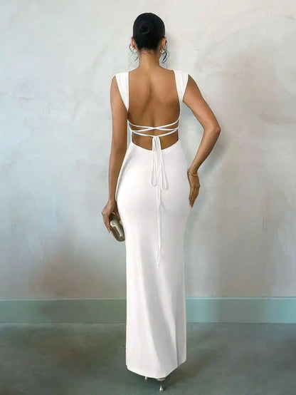 Pastel Yellow Backless Maxi Dress for Summer