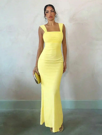 Pastel Yellow Backless Maxi Dress for Summer