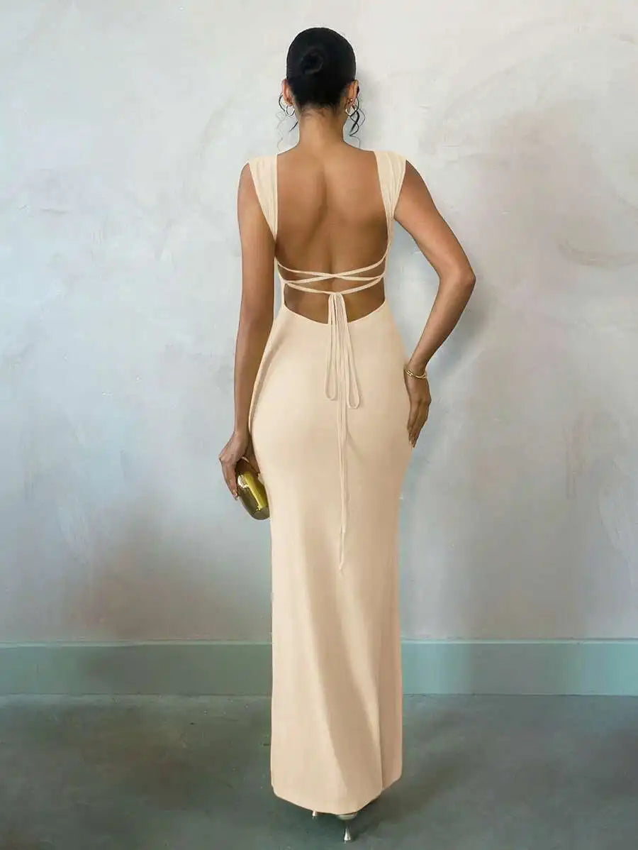 Pastel Yellow Backless Maxi Dress for Summer