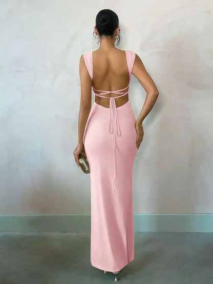 Pastel Yellow Backless Maxi Dress for Summer