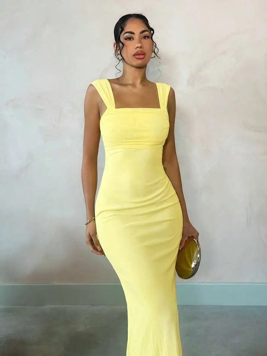 Pastel Yellow Backless Maxi Dress for Summer