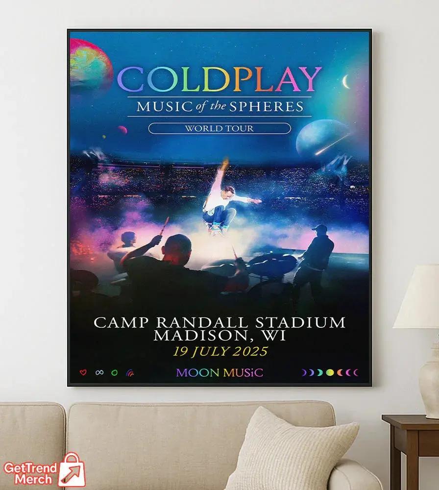 Coldplay 2025 Tour Poster | Music of the Spheres – Madison, WI | Camp Randall Stadium – July 19, 2025 Show Canvas - Get Trend Merch