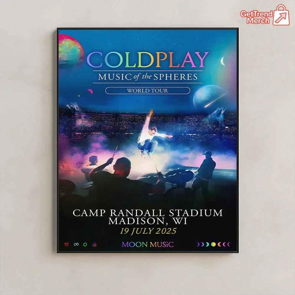 Coldplay 2025 Tour Poster | Music of the Spheres – Madison, WI | Camp Randall Stadium – July 19, 2025 Show Canvas - Get Trend Merch
