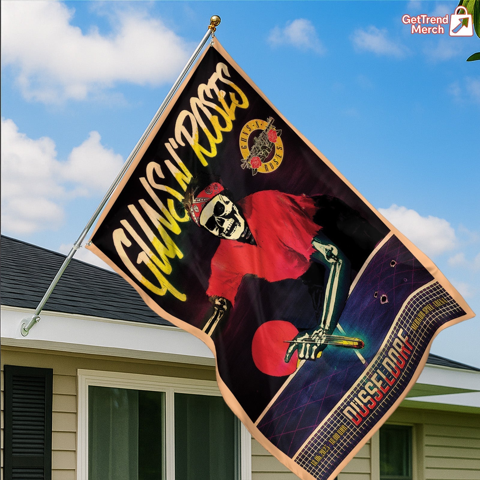 Guns N’ Roses Düsseldorf 2025 Skeleton Ping Pong House Flag – Official Concert Tour Outdoor Banner - Get Trend Merch
