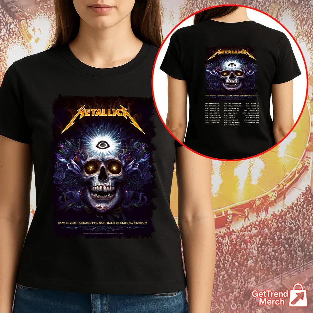 Metallica Charlotte 2025 Third Eye Skull T-Shirt | M72 Tour Official Tee – May 31 at Bank of America Stadium - Get Trend Merch