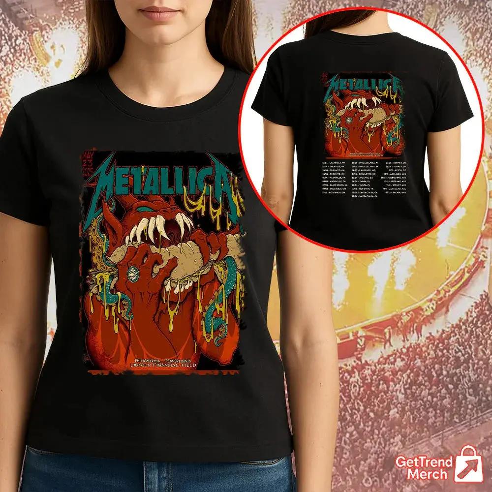 Metallica Philadelphia 2025 Night 1 T-Shirt | Red Monster Bite Tour Tee – Lincoln Financial Field - Get Trend Merch